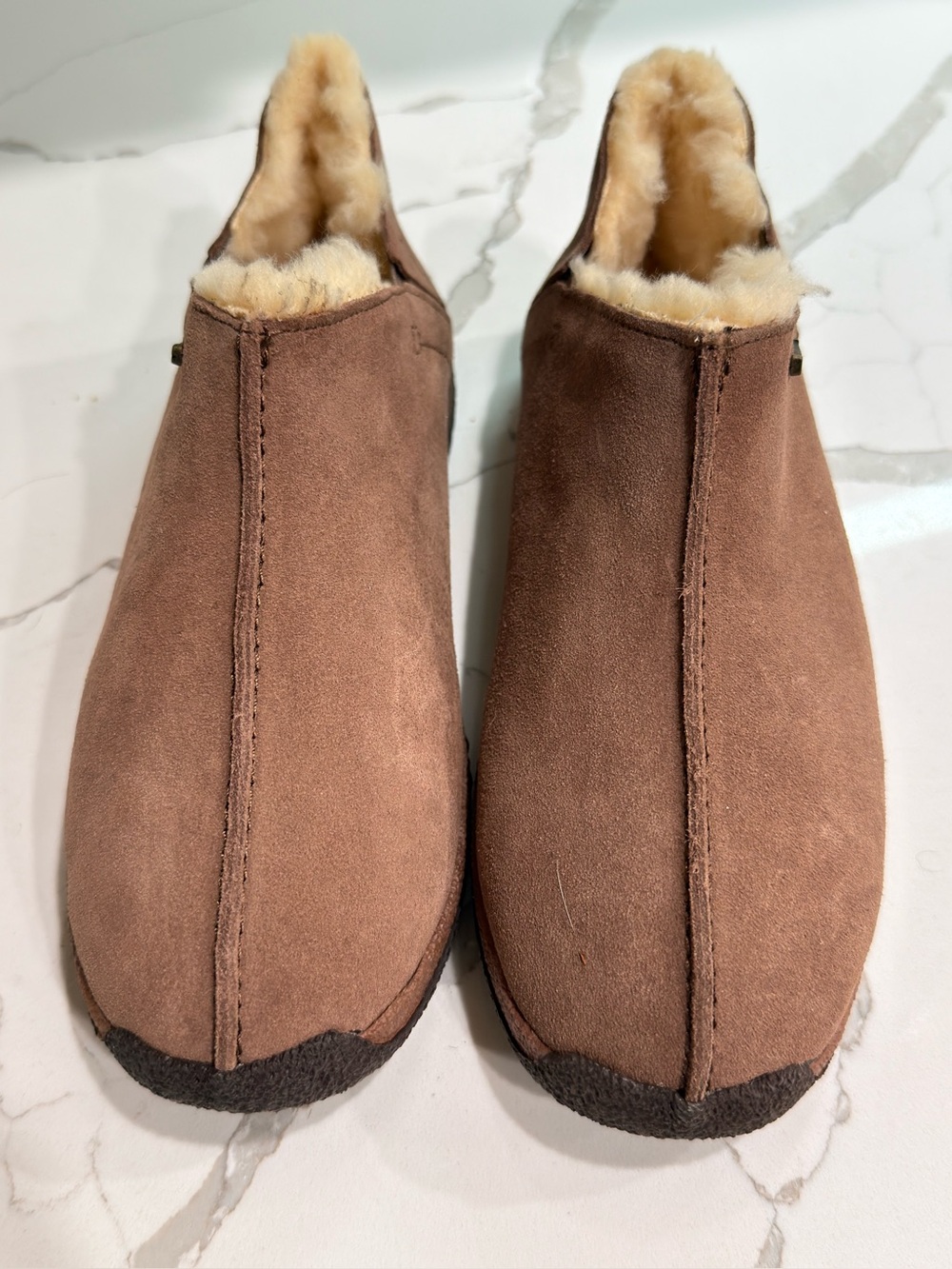 Bear Paw Cozy Brown Suede Shearling-Lined Slippers